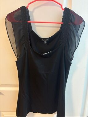Express Black Tank with Sheer Flutter Sleeves